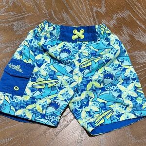 Vibrant Blue Shark Print Kids swim Shorts-trunks 12-18 months
